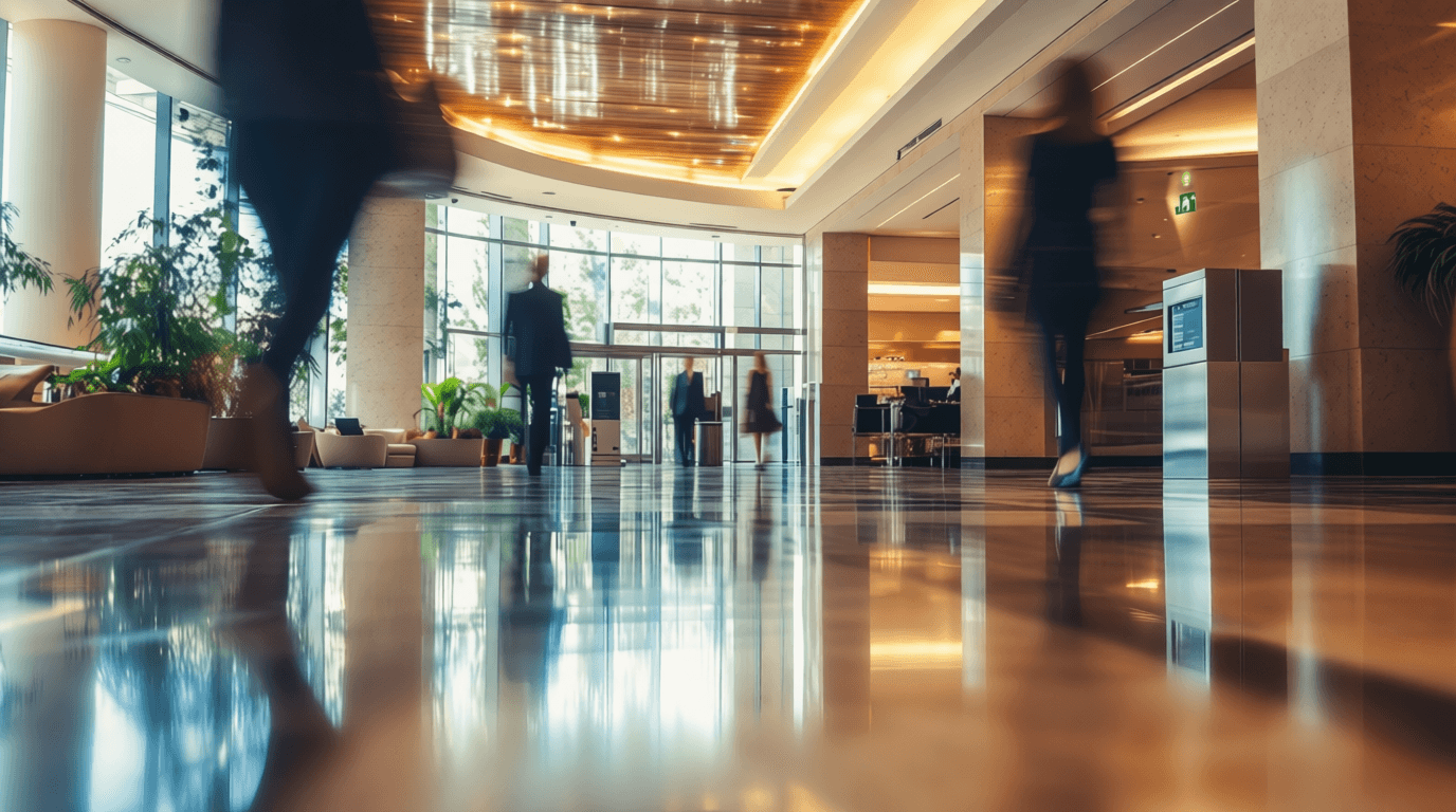 Hotel staff maintaining pristine lobby and common areas